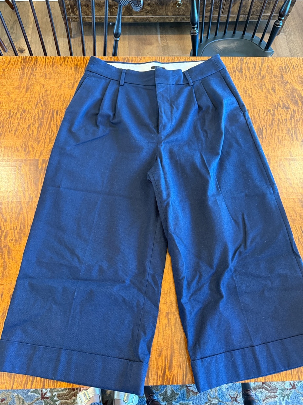 J. Crew Navy Pleated Wide-Leg Chinos
